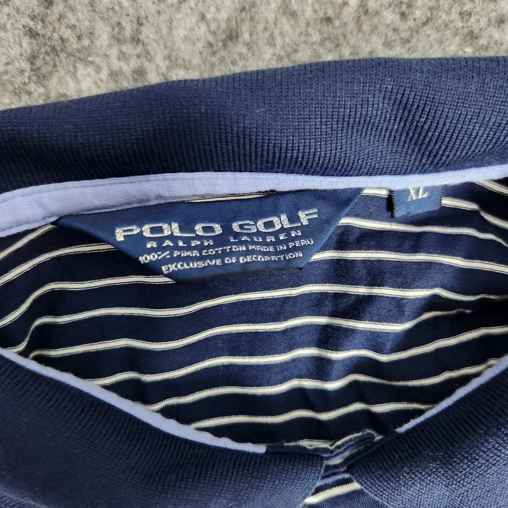 Polo Golf Ralph Lauren Shirt Men XL Blue White‎ Striped Short Sleeve Defect